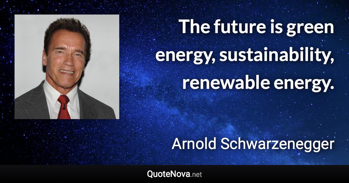 The future is green energy, sustainability, renewable energy. - Arnold Schwarzenegger quote