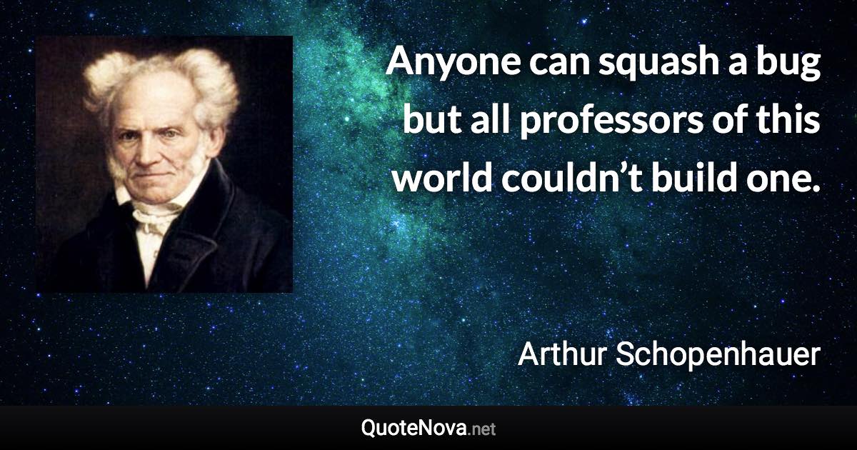 Anyone can squash a bug but all professors of this world couldn’t build one. - Arthur Schopenhauer quote