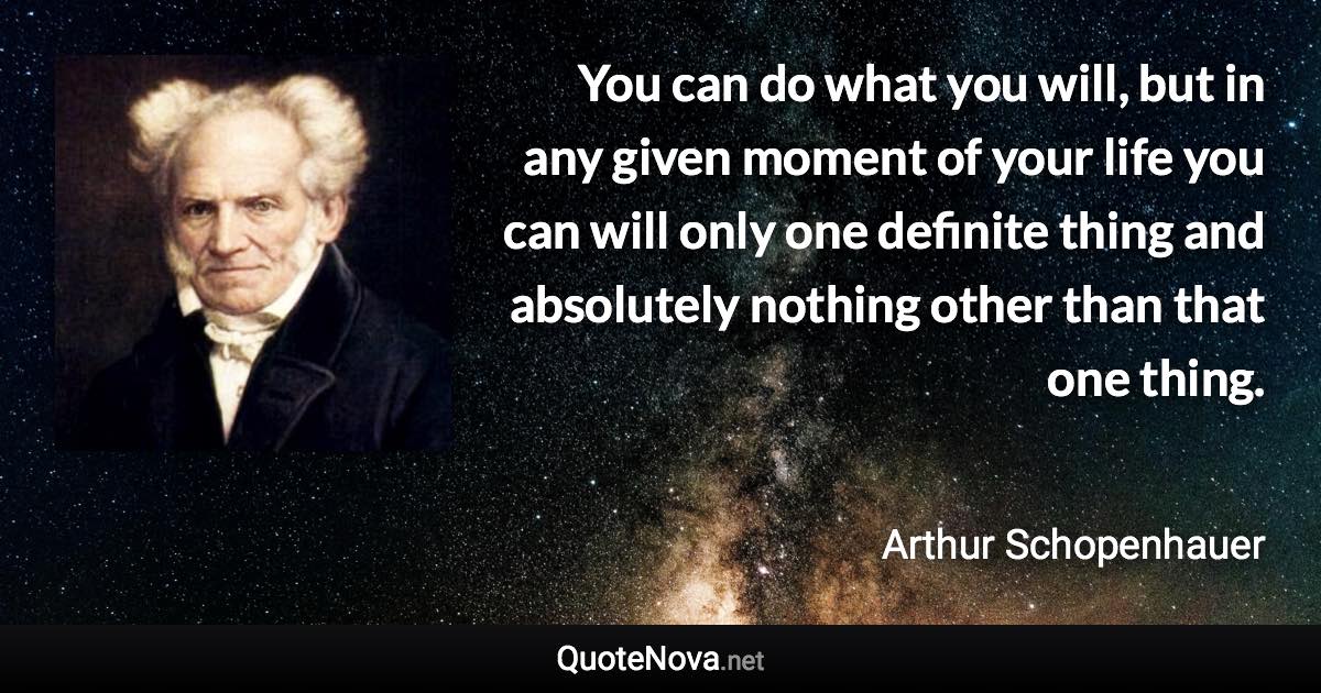 You can do what you will, but in any given moment of your life you can will only one definite thing and absolutely nothing other than that one thing. - Arthur Schopenhauer quote