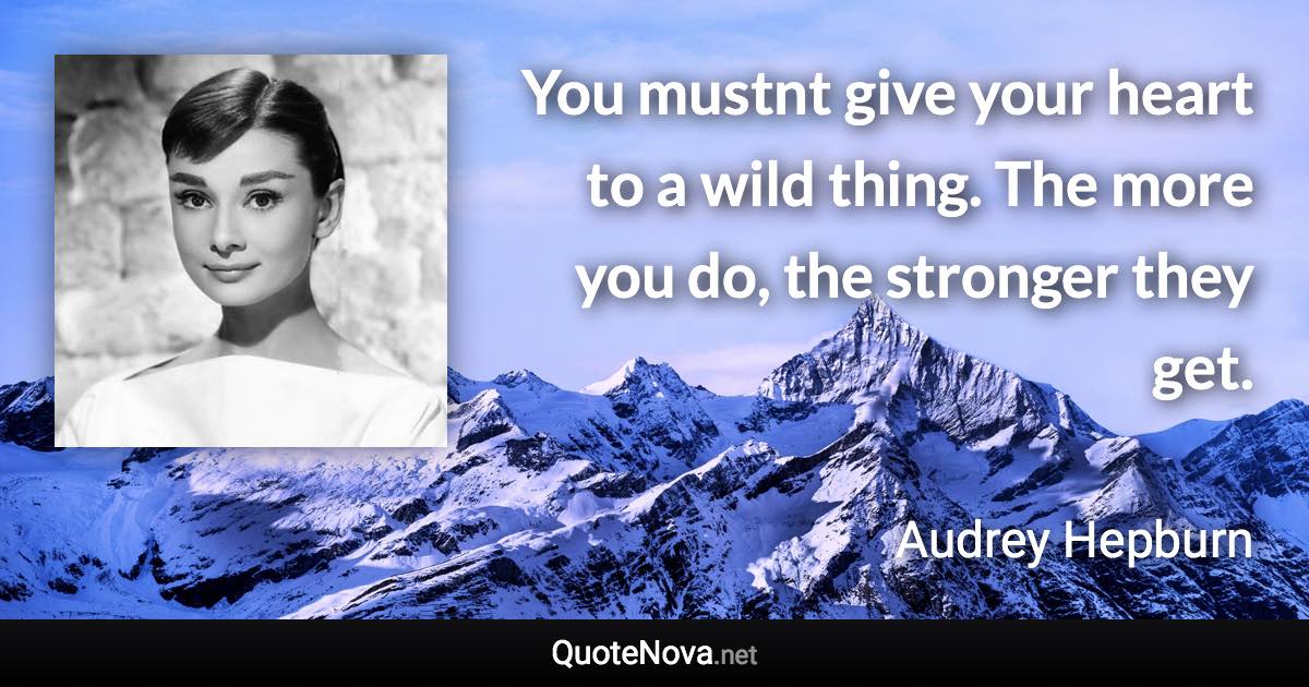 You mustnt give your heart to a wild thing. The more you do, the stronger they get. - Audrey Hepburn quote