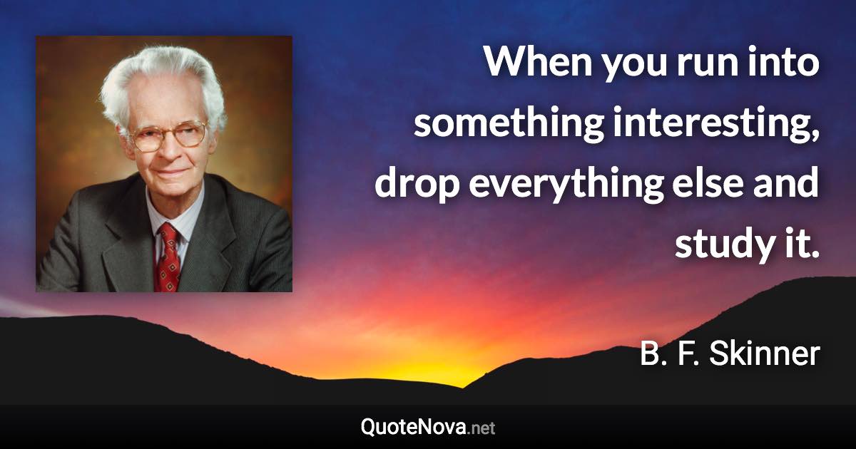 When you run into something interesting, drop everything else and study it. - B. F. Skinner quote
