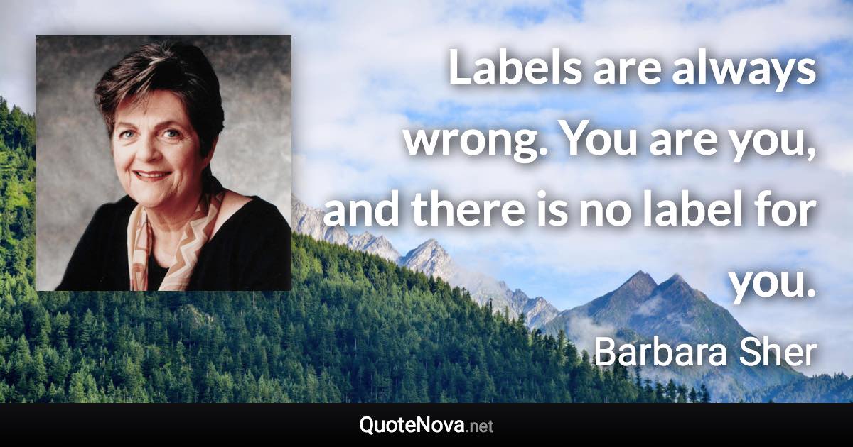 Labels are always wrong. You are you, and there is no label for you. - Barbara Sher quote