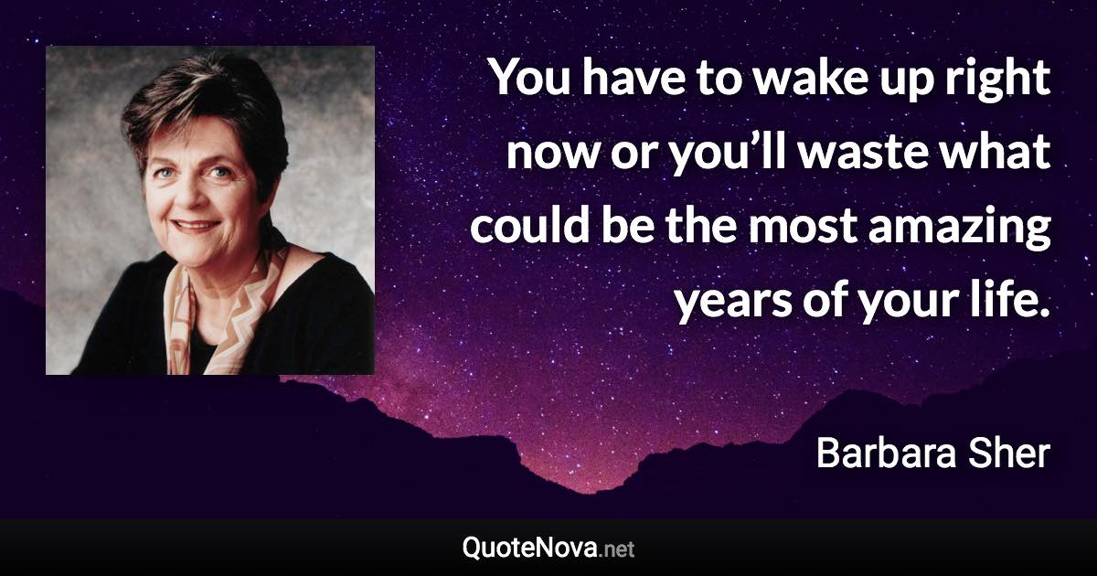 You have to wake up right now or you’ll waste what could be the most amazing years of your life. - Barbara Sher quote