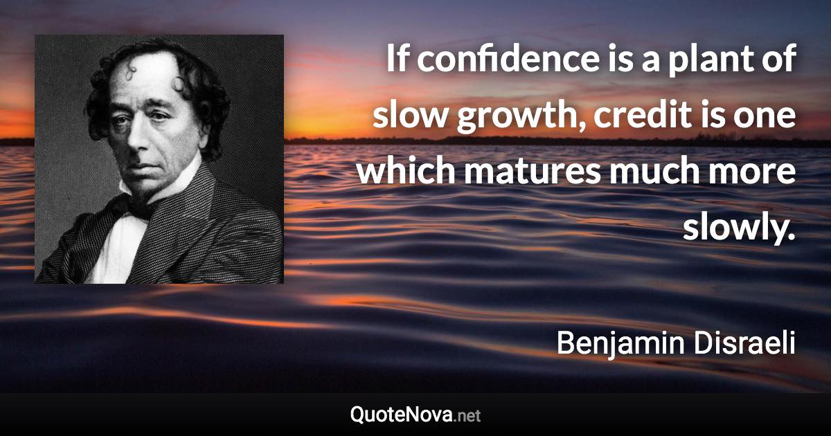 If confidence is a plant of slow growth, credit is one which matures much more slowly. - Benjamin Disraeli quote