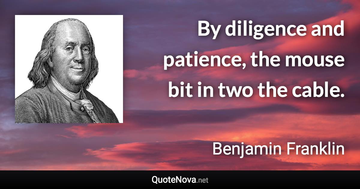 By diligence and patience, the mouse bit in two the cable. - Benjamin Franklin quote