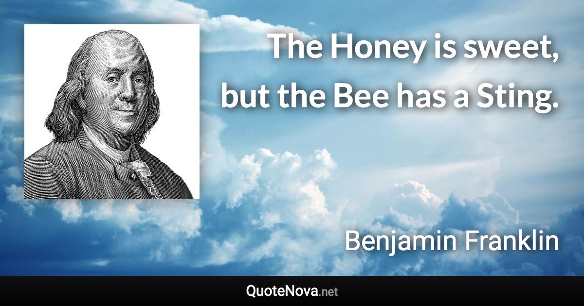 The Honey is sweet, but the Bee has a Sting. - Benjamin Franklin quote