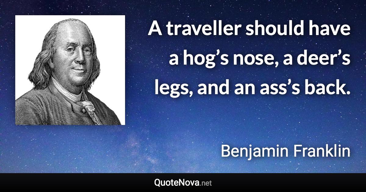 A traveller should have a hog’s nose, a deer’s legs, and an ass’s back. - Benjamin Franklin quote