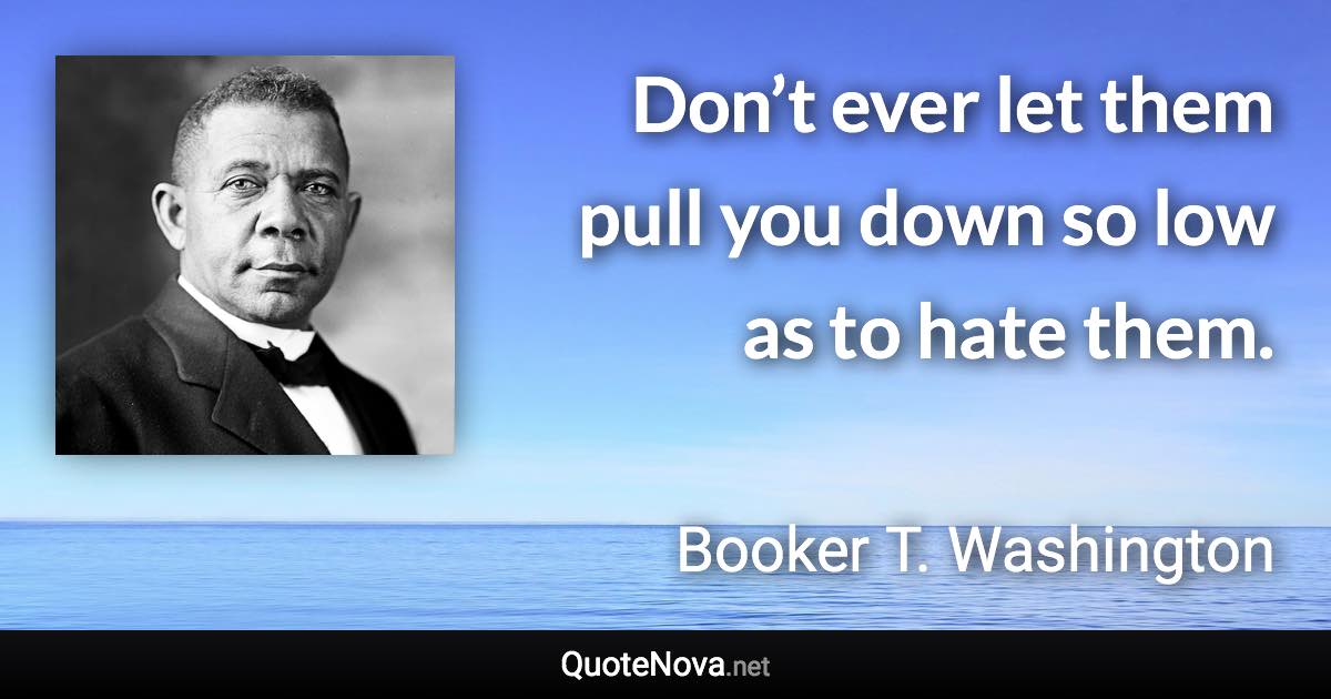 Don’t ever let them pull you down so low as to hate them. - Booker T. Washington quote