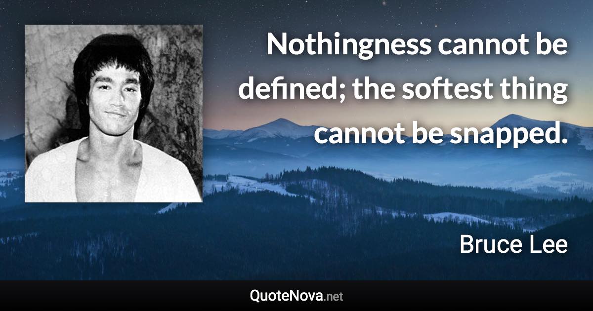 Nothingness cannot be defined; the softest thing cannot be snapped. - Bruce Lee quote