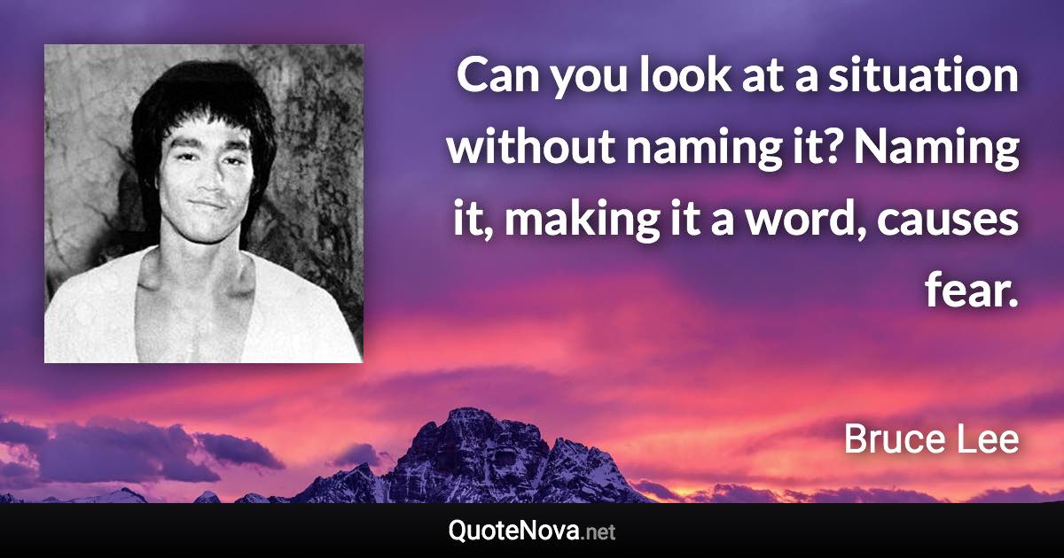 Can you look at a situation without naming it? Naming it, making it a word, causes fear. - Bruce Lee quote