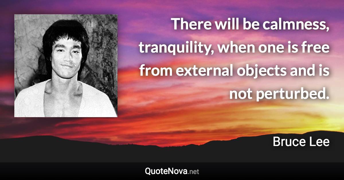 There will be calmness, tranquility, when one is free from external objects and is not perturbed. - Bruce Lee quote