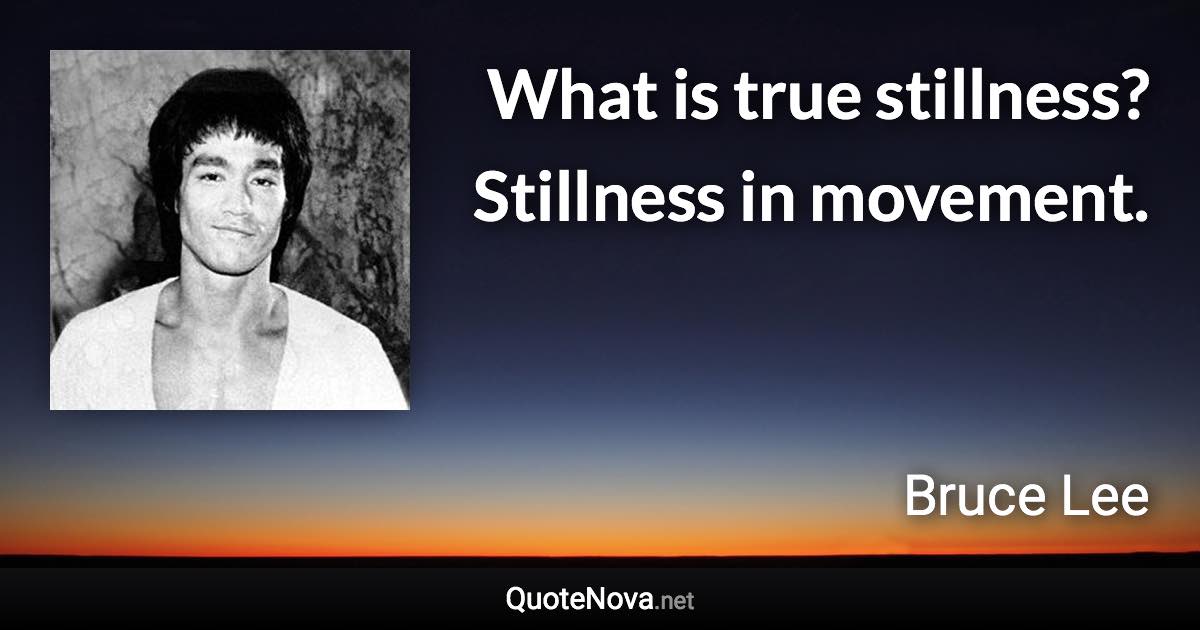 What is true stillness? Stillness in movement. - Bruce Lee quote