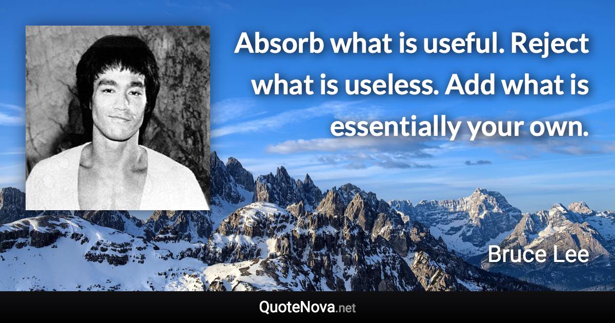 Absorb what is useful. Reject what is useless. Add what is essentially your own. - Bruce Lee quote