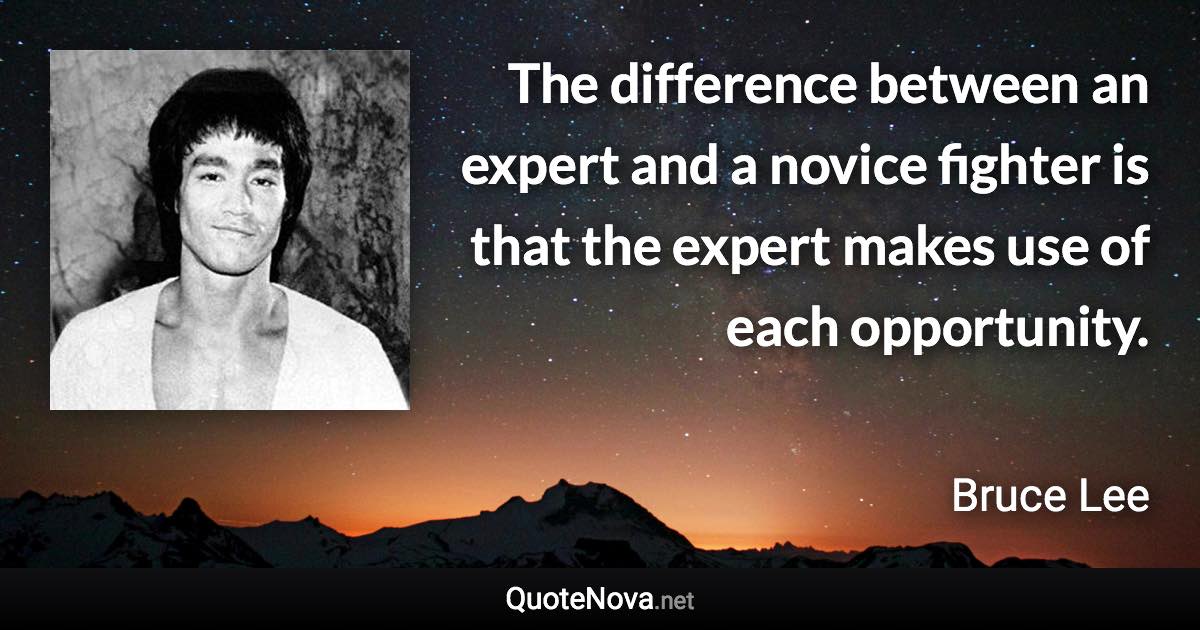 The difference between an expert and a novice fighter is that the expert makes use of each opportunity. - Bruce Lee quote