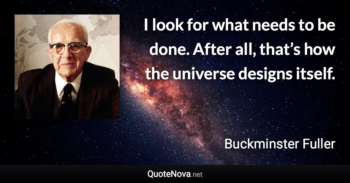 I look for what needs to be done. After all, that’s how the universe designs itself. - Buckminster Fuller quote