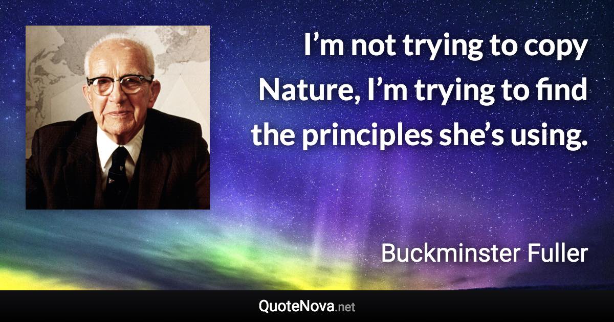 I’m not trying to copy Nature, I’m trying to find the principles she’s using. - Buckminster Fuller quote