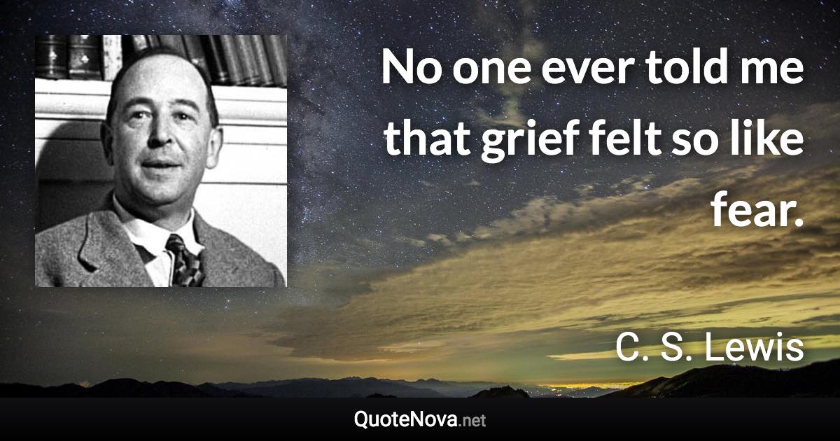 No one ever told me that grief felt so like fear. - C. S. Lewis quote