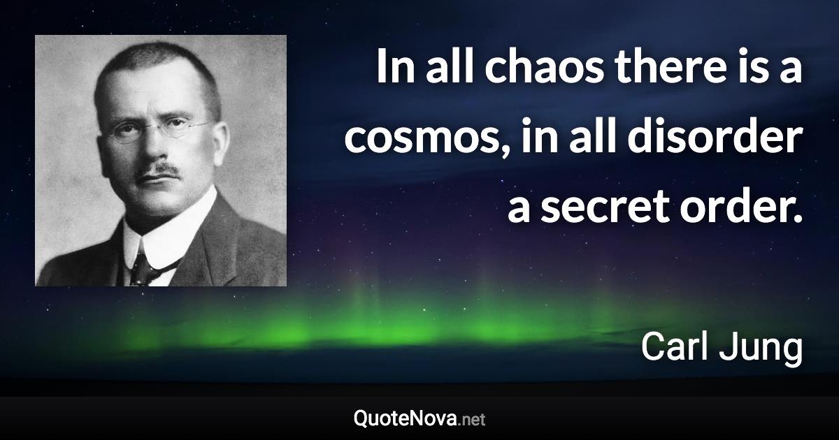 In all chaos there is a cosmos, in all disorder a secret order. - Carl Jung quote