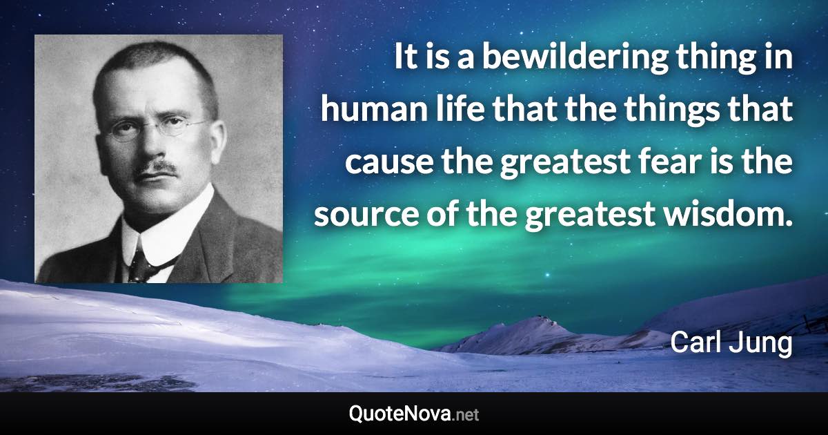 It is a bewildering thing in human life that the things that cause the greatest fear is the source of the greatest wisdom. - Carl Jung quote