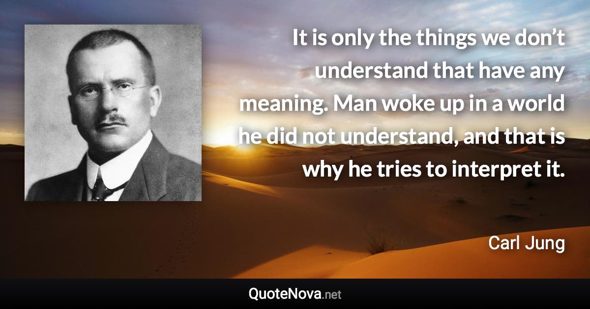 It is only the things we don’t understand that have any meaning. Man woke up in a world he did not understand, and that is why he tries to interpret it. - Carl Jung quote