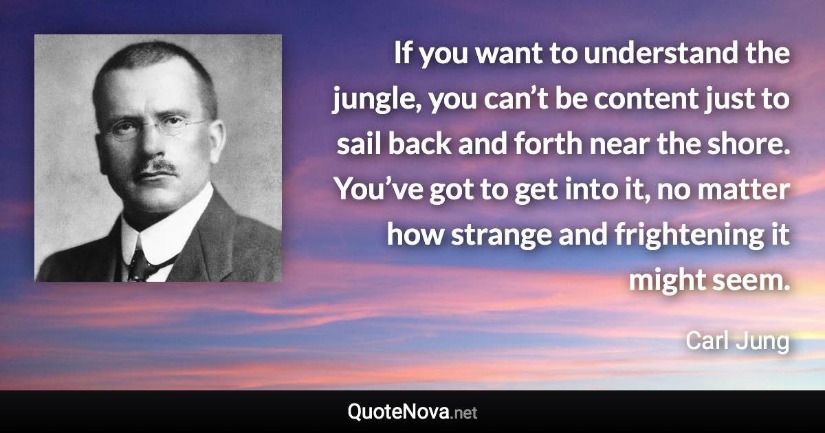 If you want to understand the jungle, you can’t be content just to sail back and forth near the shore. You’ve got to get into it, no matter how strange and frightening it might seem. - Carl Jung quote