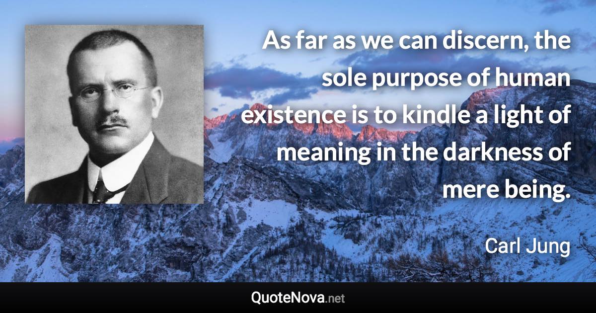 As far as we can discern, the sole purpose of human existence is to kindle a light of meaning in the darkness of mere being. - Carl Jung quote