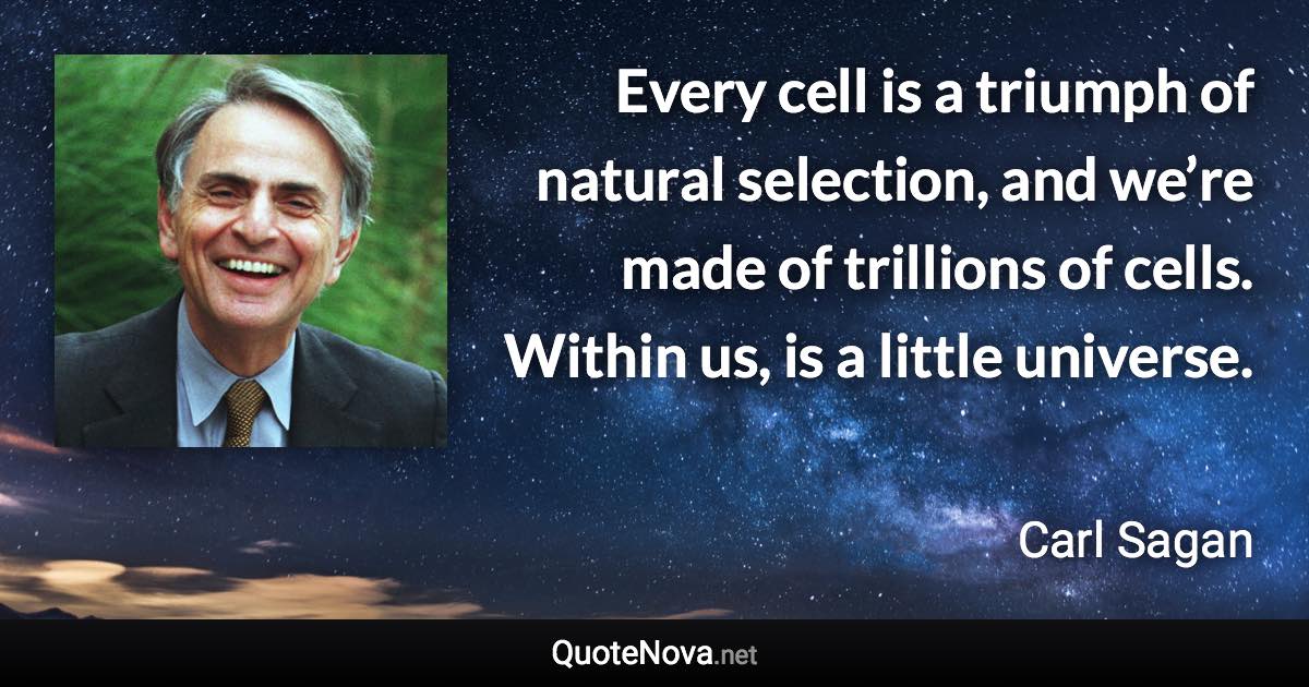 Every cell is a triumph of natural selection, and we’re made of trillions of cells. Within us, is a little universe. - Carl Sagan quote
