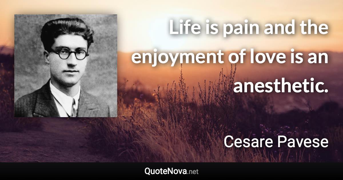 Life is pain and the enjoyment of love is an anesthetic. - Cesare Pavese quote