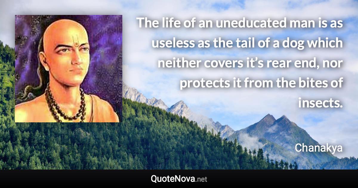 The life of an uneducated man is as useless as the tail of a dog which neither covers it’s rear end, nor protects it from the bites of insects. - Chanakya quote