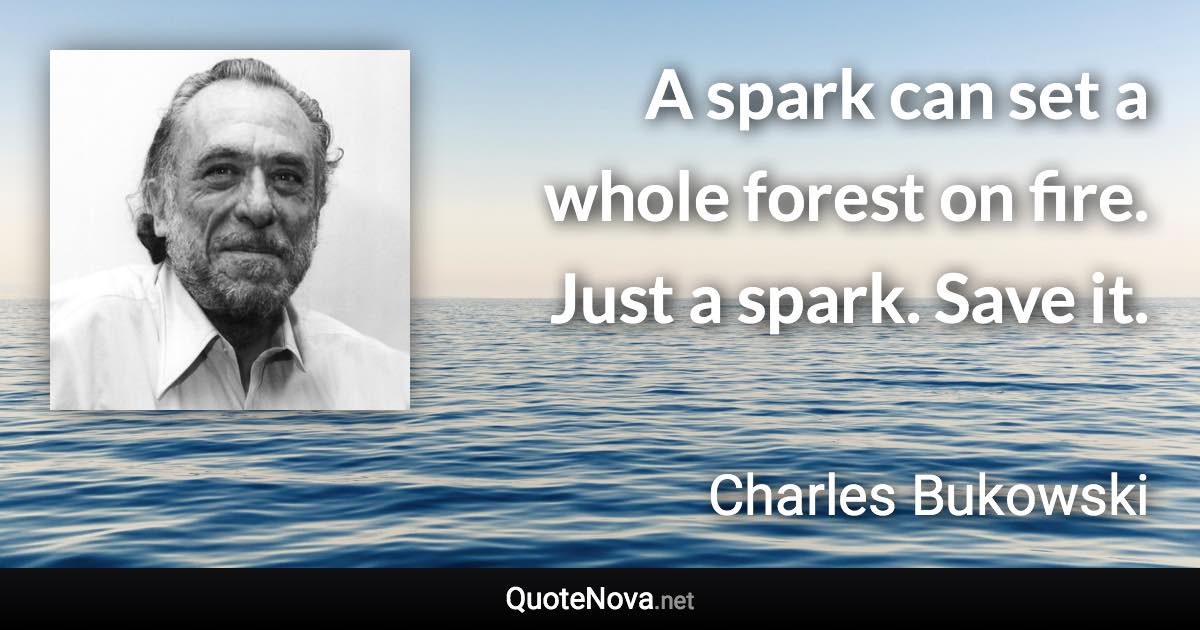 A spark can set a whole forest on fire. Just a spark. Save it. - Charles Bukowski quote
