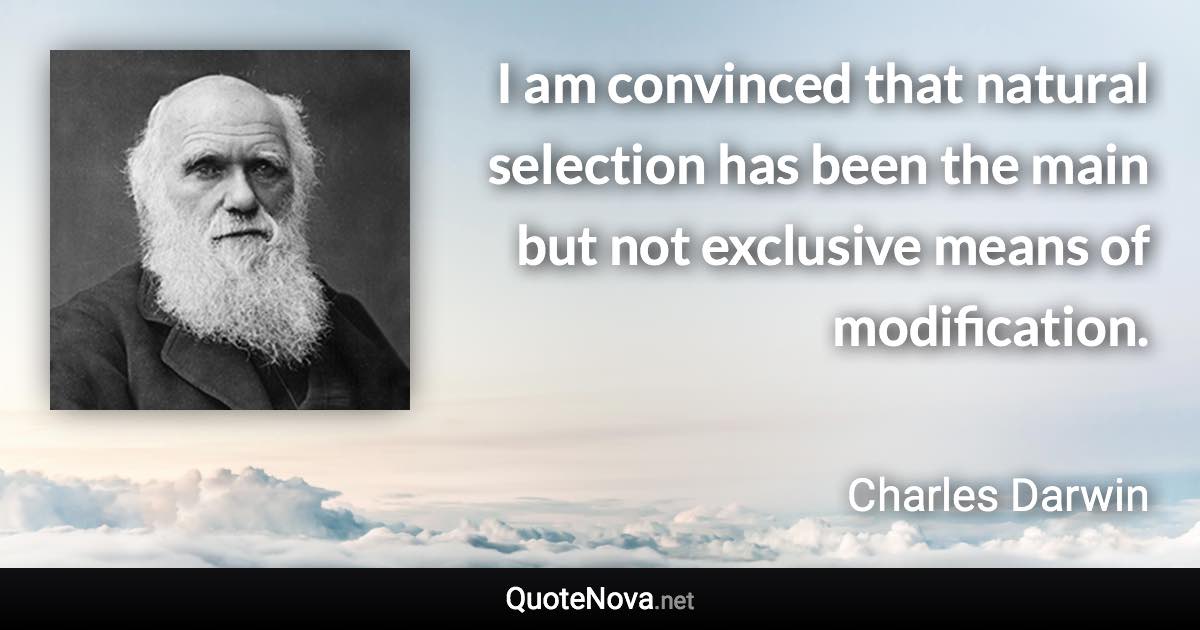 I am convinced that natural selection has been the main but not exclusive means of modification. - Charles Darwin quote