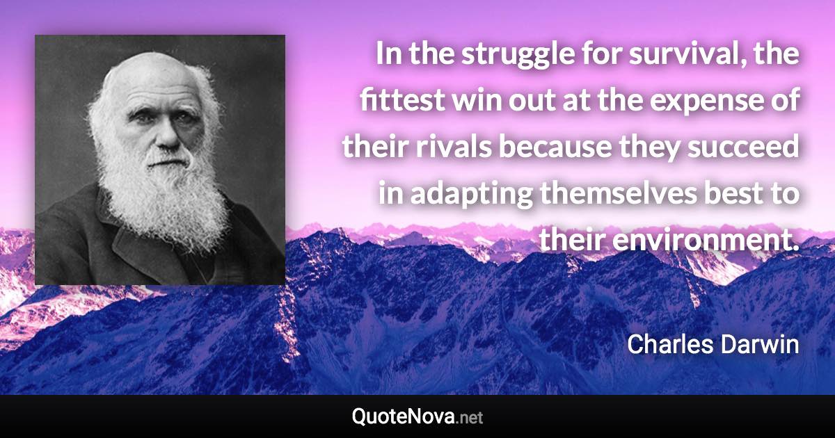 In the struggle for survival, the fittest win out at the expense of their rivals because they succeed in adapting themselves best to their environment. - Charles Darwin quote