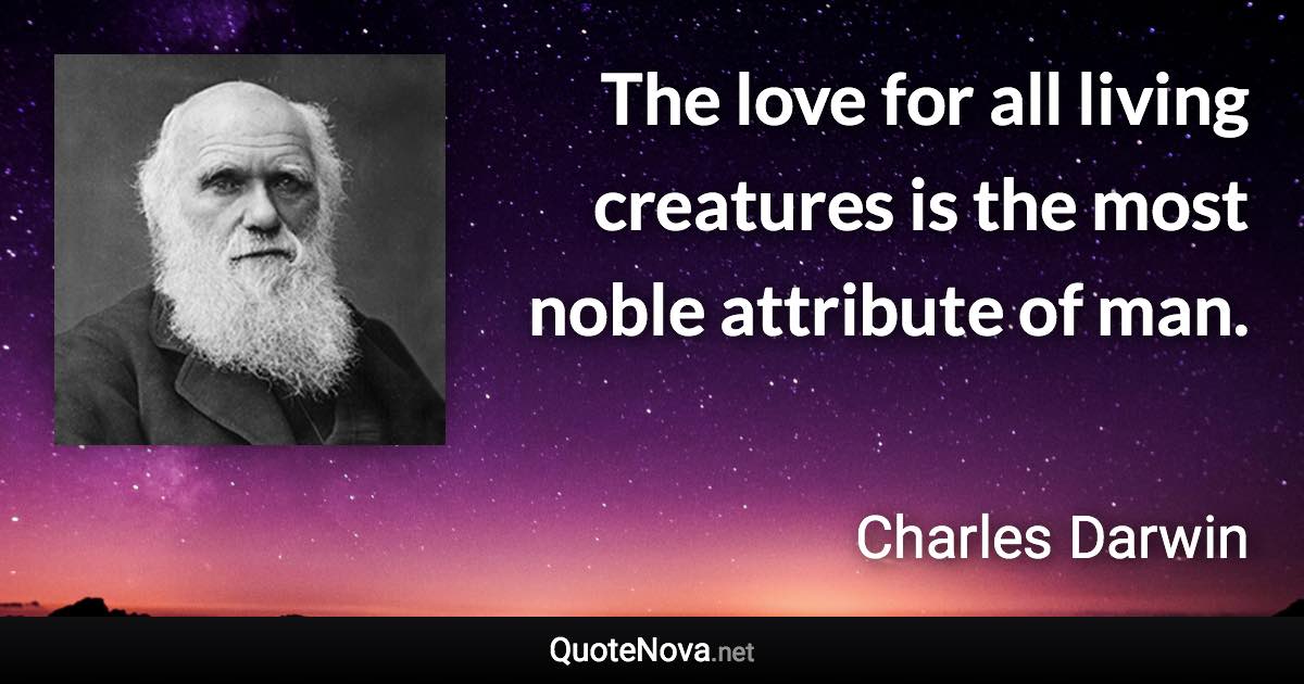 The love for all living creatures is the most noble attribute of man. - Charles Darwin quote