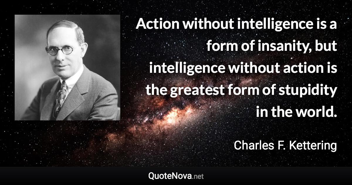 Action without intelligence is a form of insanity, but intelligence without action is the greatest form of stupidity in the world. - Charles F. Kettering quote