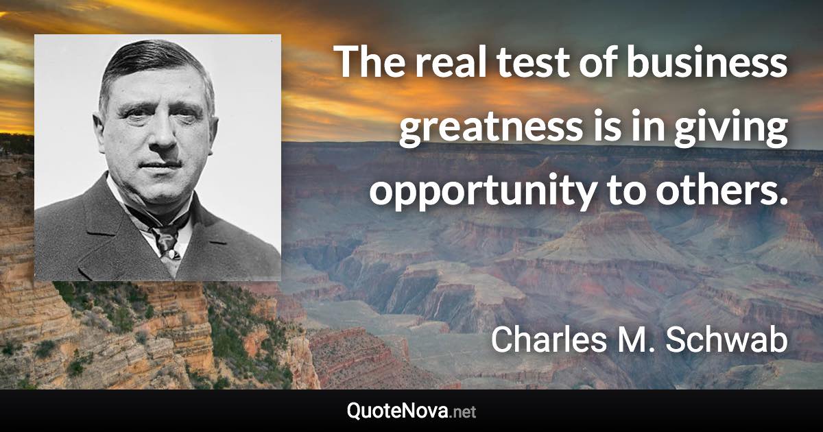 The real test of business greatness is in giving opportunity to others. - Charles M. Schwab quote