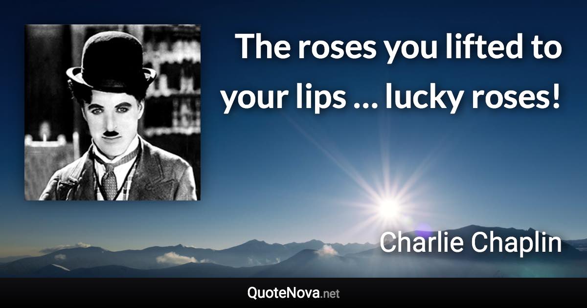 The roses you lifted to your lips … lucky roses! - Charlie Chaplin quote