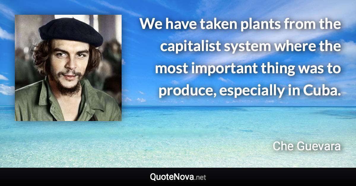 We have taken plants from the capitalist system where the most important thing was to produce, especially in Cuba. - Che Guevara quote