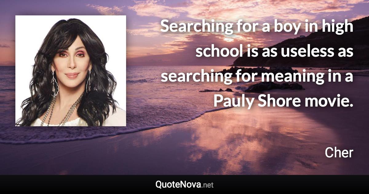 Searching for a boy in high school is as useless as searching for meaning in a Pauly Shore movie. - Cher quote