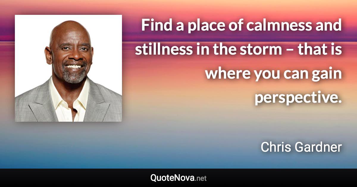 Find a place of calmness and stillness in the storm – that is where you can gain perspective. - Chris Gardner quote