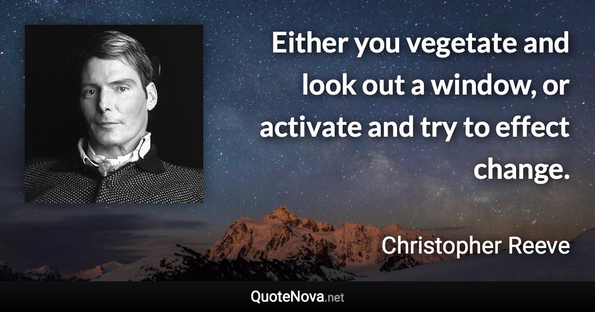 Either you vegetate and look out a window, or activate and try to effect change. - Christopher Reeve quote