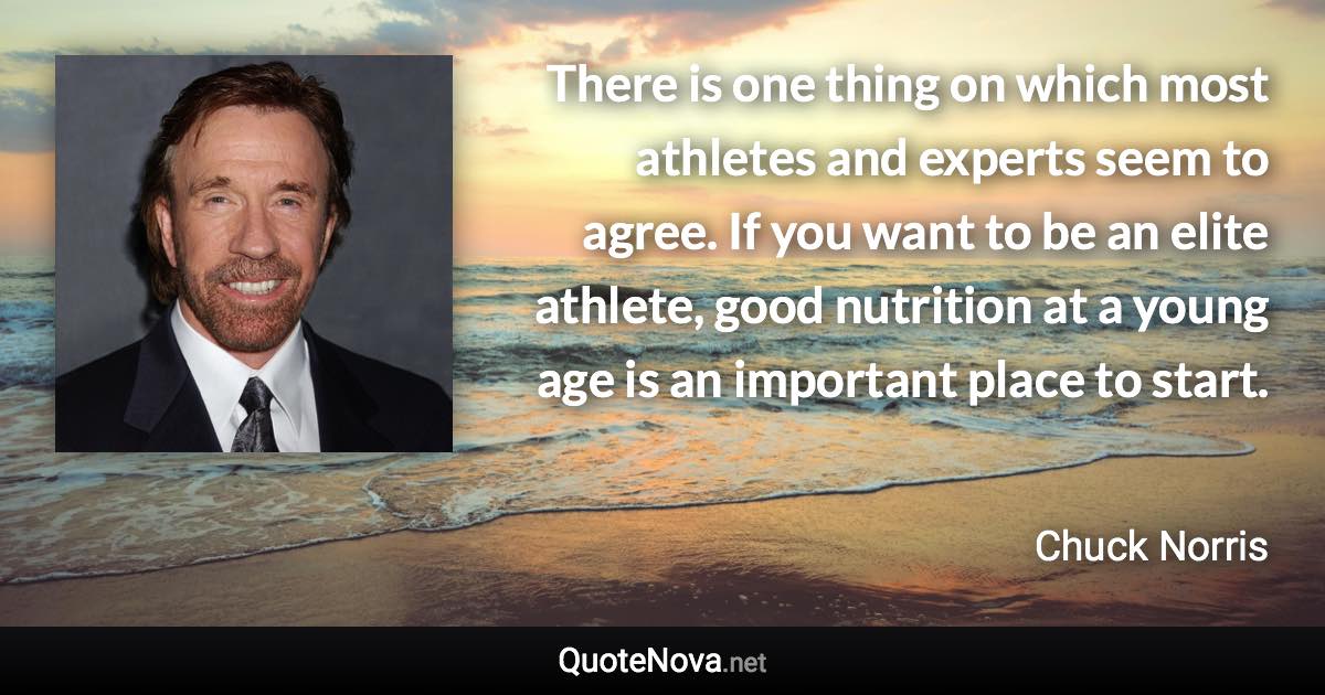 There is one thing on which most athletes and experts seem to agree. If you want to be an elite athlete, good nutrition at a young age is an important place to start. - Chuck Norris quote