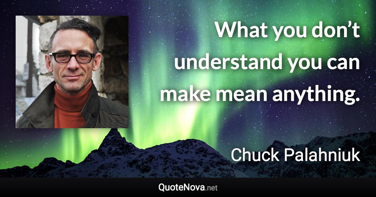 What you don’t understand you can make mean anything. - Chuck Palahniuk quote