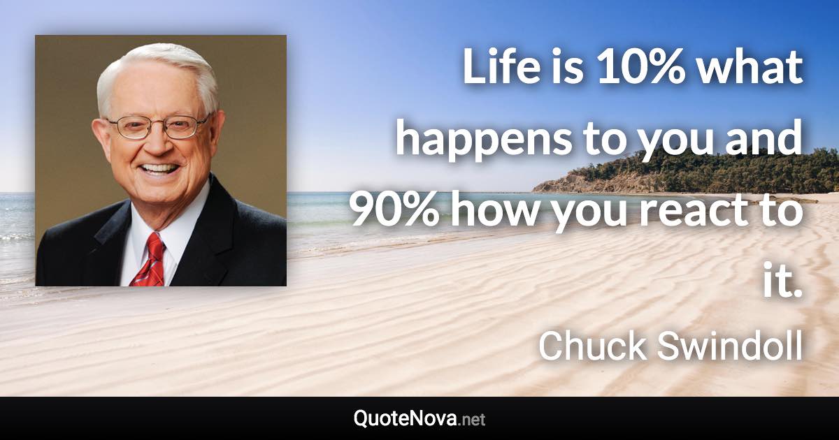 Life is 10% what happens to you and 90% how you react to it. - Chuck Swindoll quote