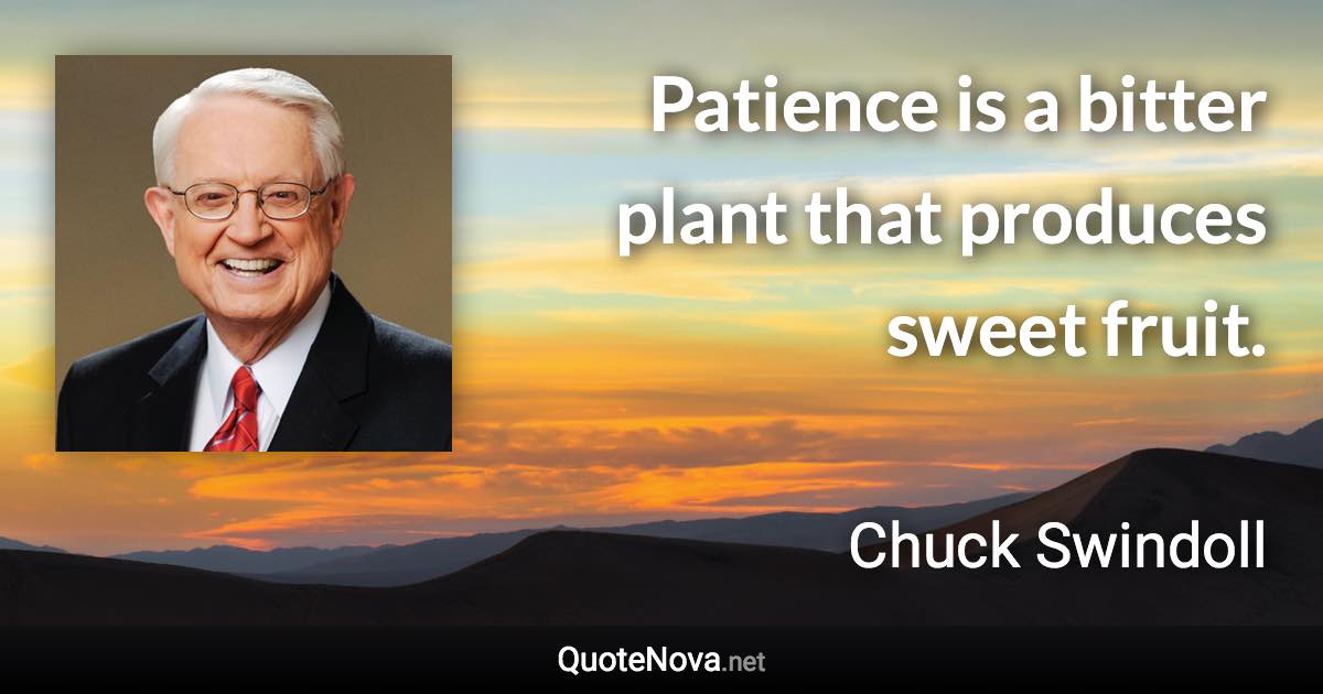 Patience is a bitter plant that produces sweet fruit. - Chuck Swindoll quote
