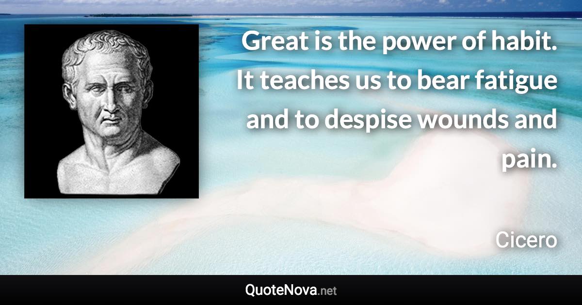 Great is the power of habit. It teaches us to bear fatigue and to despise wounds and pain. - Cicero quote