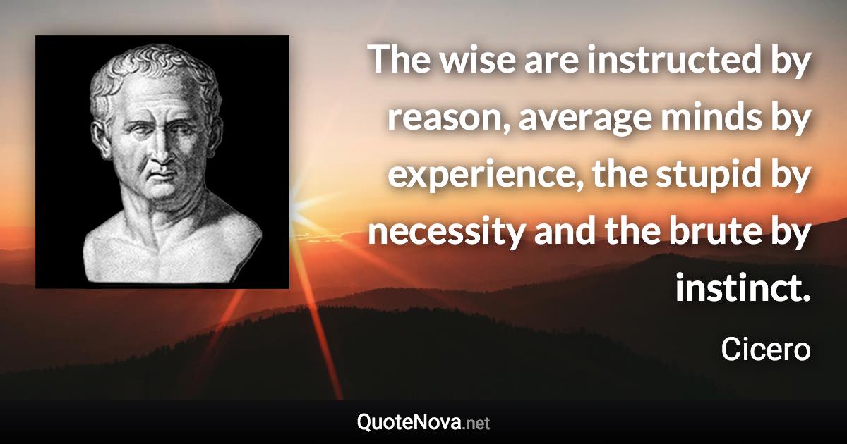 The wise are instructed by reason, average minds by experience, the stupid by necessity and the brute by instinct. - Cicero quote