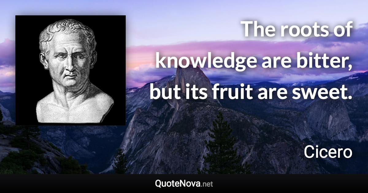 The roots of knowledge are bitter, but its fruit are sweet. - Cicero quote