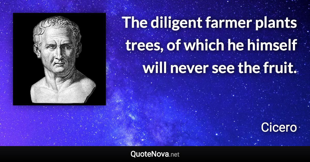 The diligent farmer plants trees, of which he himself will never see the fruit. - Cicero quote