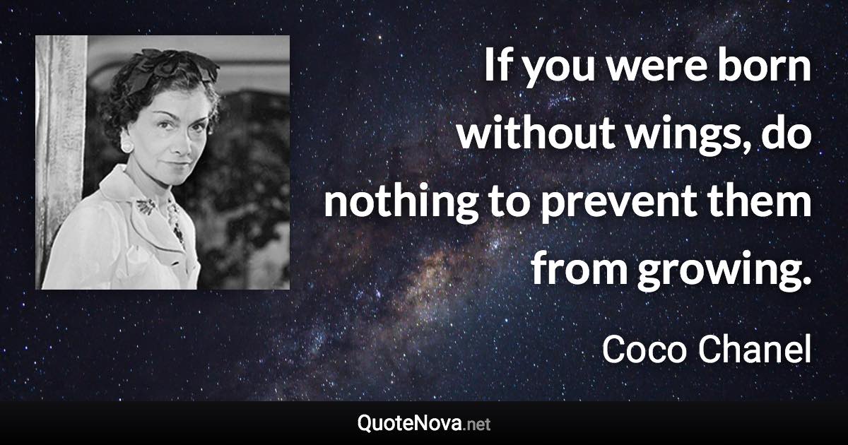 If you were born without wings, do nothing to prevent them from growing. - Coco Chanel quote