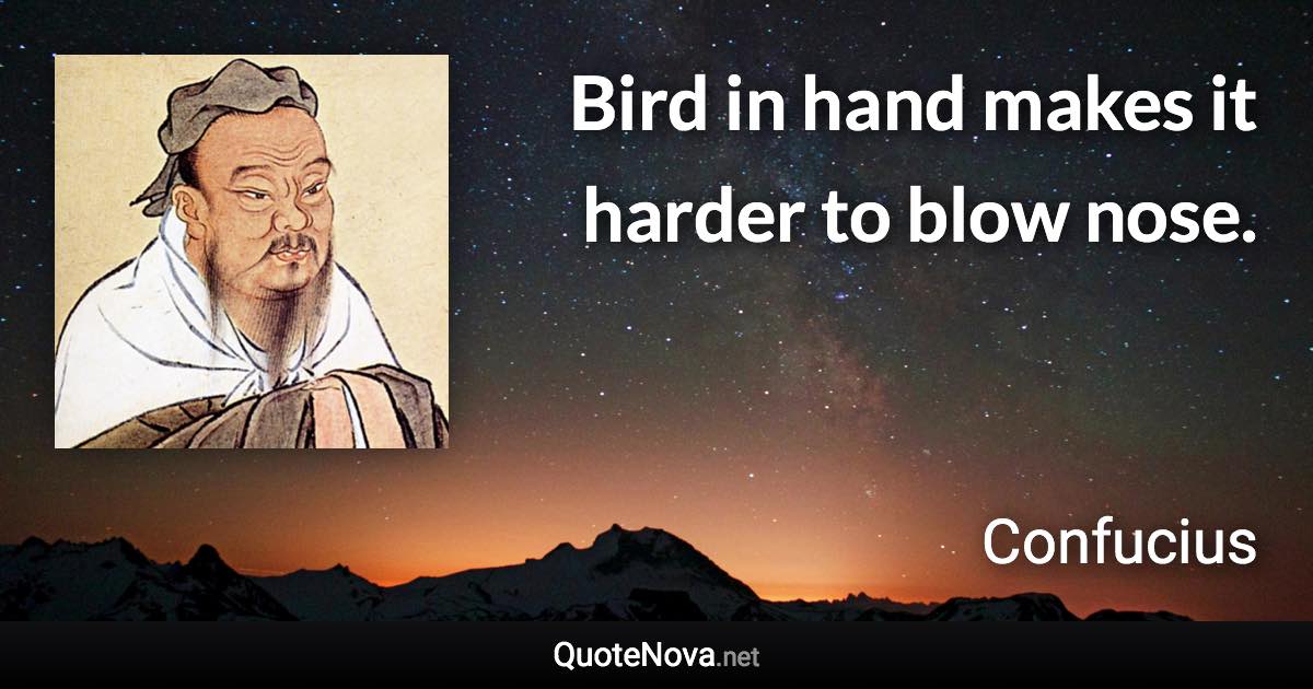 Bird in hand makes it harder to blow nose. - Confucius quote